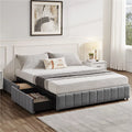 Queen Size Upholstered Bed Frame with 4 Storage Drawers, Beige V593666