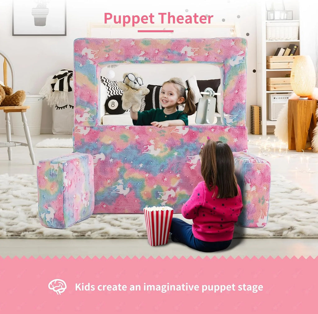 Kids Couch with Two Ottoman, Modular Foldable Loveseat F6149