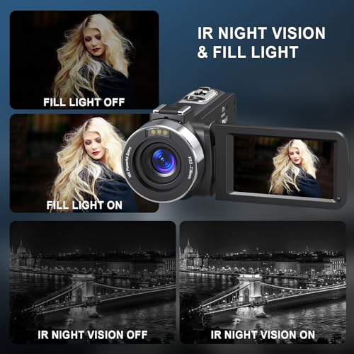 8K Video Camera Camcorder, 64MP IR Night Vision, 18X Zoom WiFi Digital Touch Screen I158