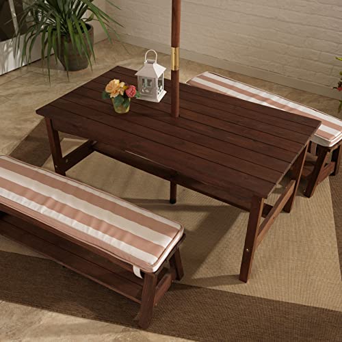 Outdoor Wooden Table & Bench Set with Cushions and Umbrella U68203