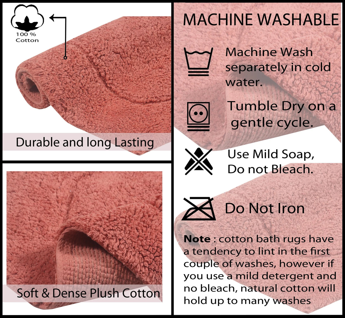 100% Cotton Tufted Non-Slip Bath Rug 3 Piece Set with Contour C405346