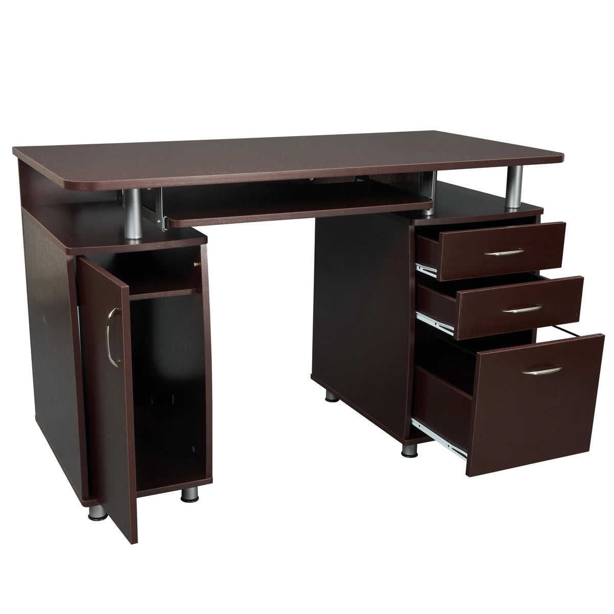 Chocolate Computer Workstation with Cabinet and Drawers C906