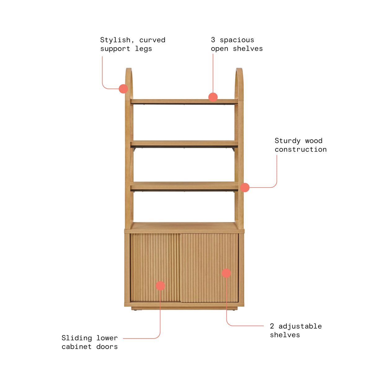 Fluted 3-Shelf Bookcase with Storage Cabinet Y318
