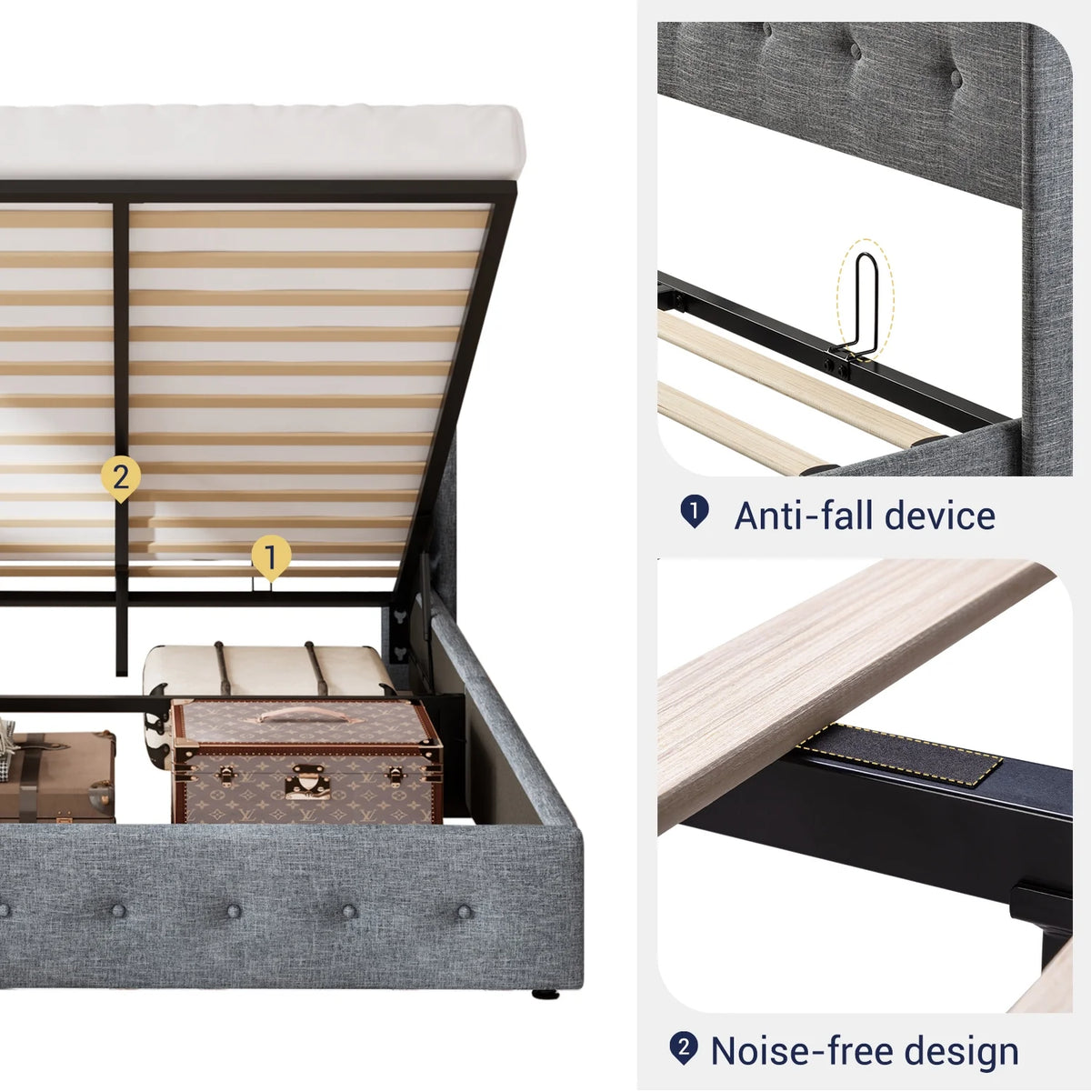 Queen Size Lift Up Storage Bed Frame with Wingback Headboard P264872