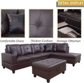 Faux Leather 3 Piece L-Shaped Sectional Sofa Set with Chaise Storage Ottoman and Pillows J623711