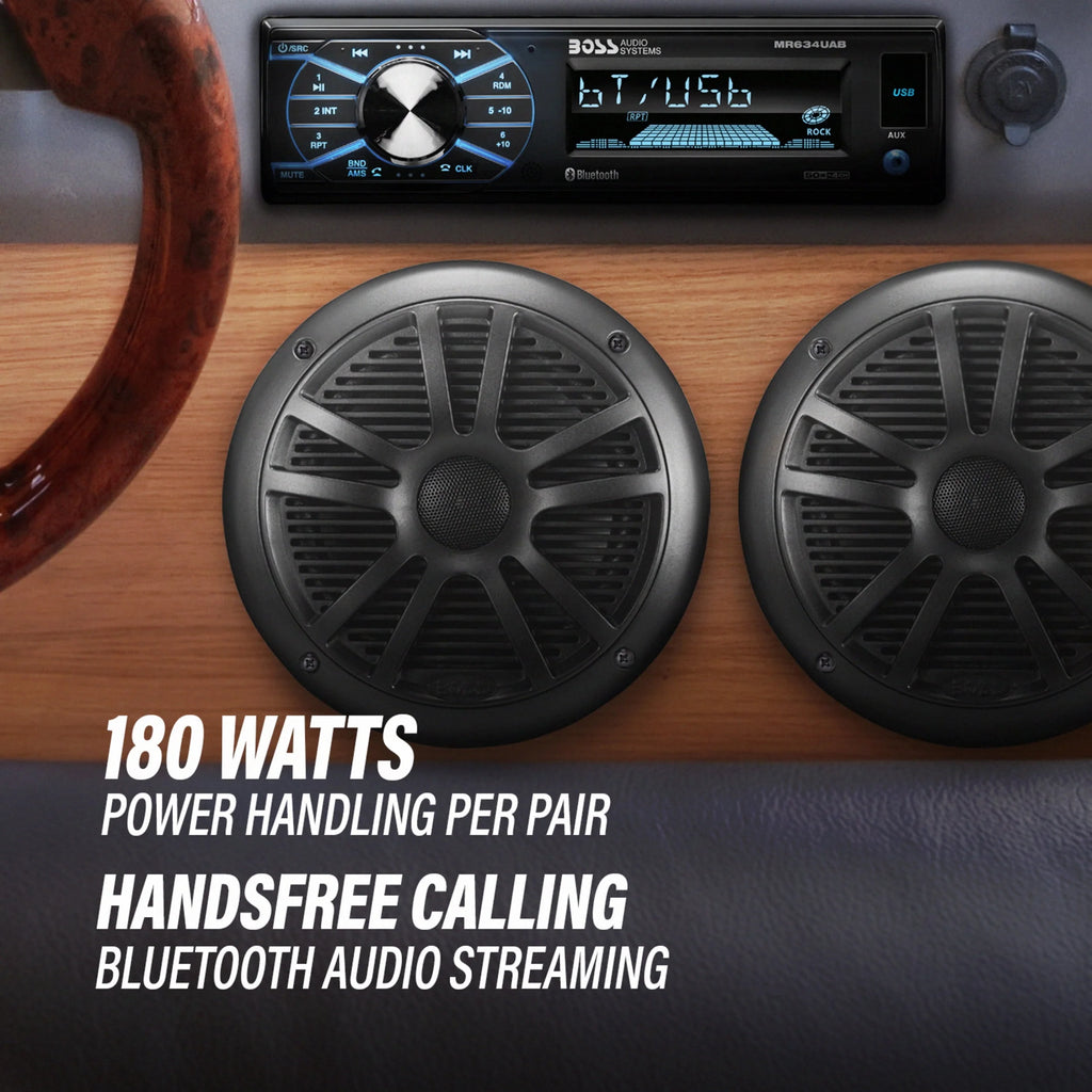 Single Din Bluetooth Marine Stereo with 6.5 Inch Speakers and Antenna Q15346