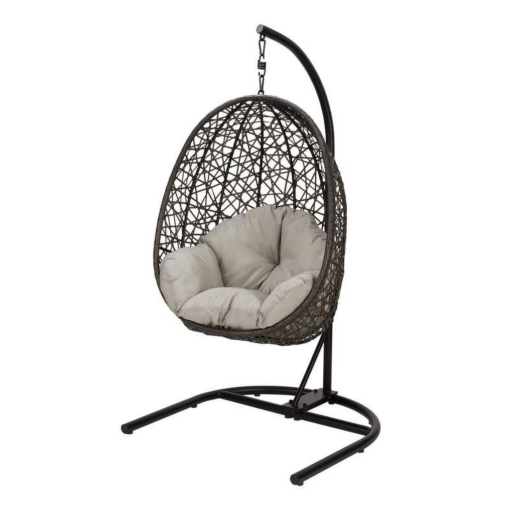 Grey Wicker Hanging Egg Chair with Stand E722
