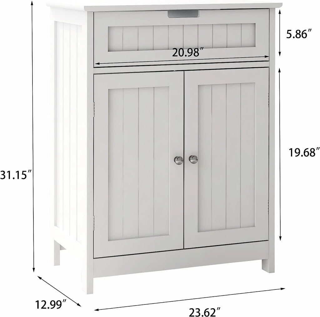 White 2 Door 1 Drawer Wood Bathroom Floor Cabinet K260