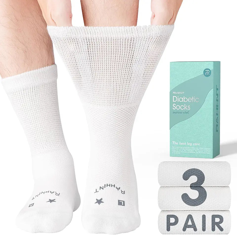 Merino Wool Diabetic Socks for Men Women Loose Fit Non Binding J657