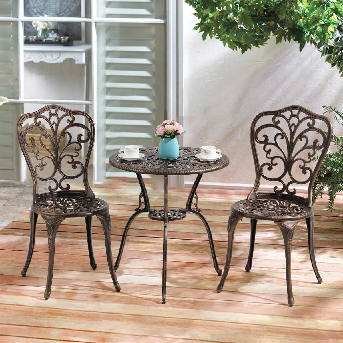 3-Piece Cast Aluminum Bistro Set with Umbrella Hole T39849