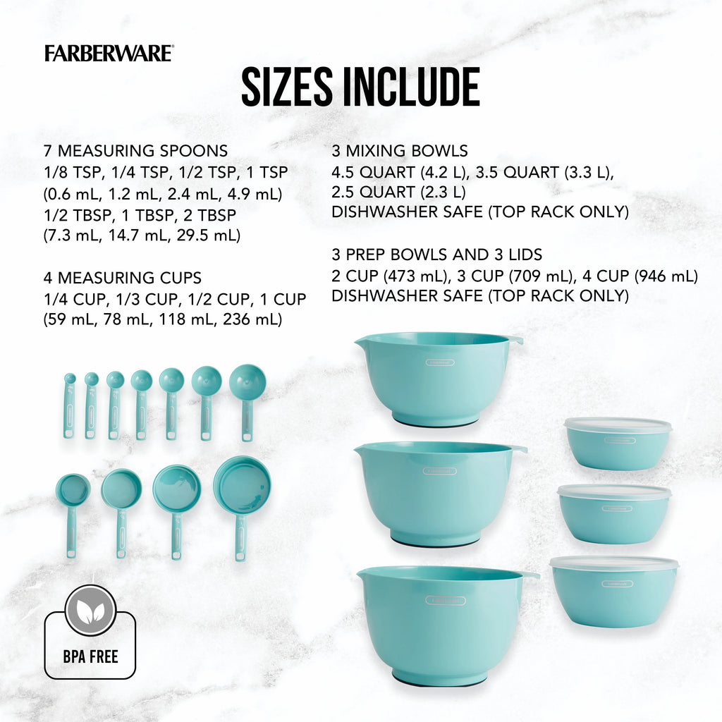 20-piece Plastic Mixing Bowl and Prep Set in Aqua F85770