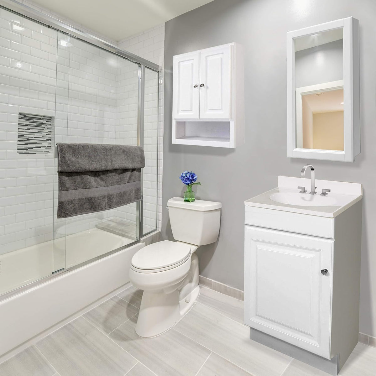 White 2-Door 1-Shelf Bathroom Wall Cabinet V6728