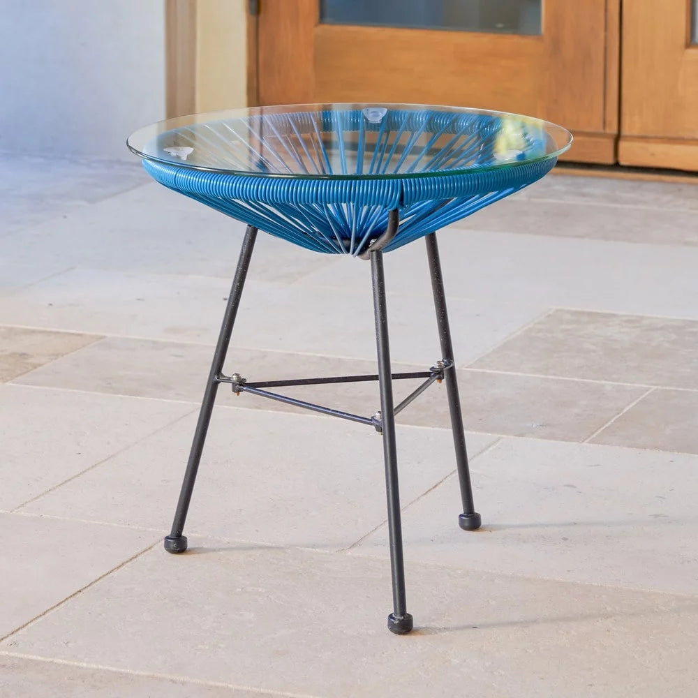 Woven Wicker Patio Side Table with Glass Top O33902