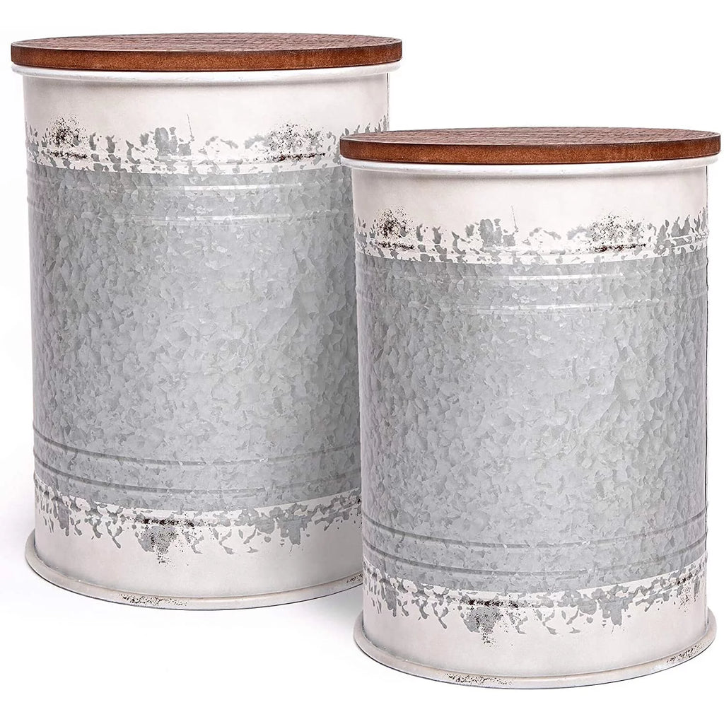 Distressed White Set of 2 Accent Side Table with Storage Y834