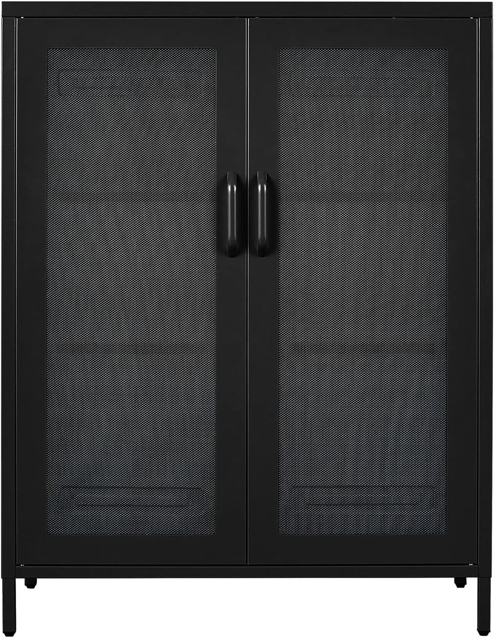 Black Metal Storage Cabinet with 2 Adjustable Shelves and Lock I78938
