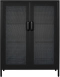 Black Metal Storage Cabinet with 2 Adjustable Shelves and Lock I78938