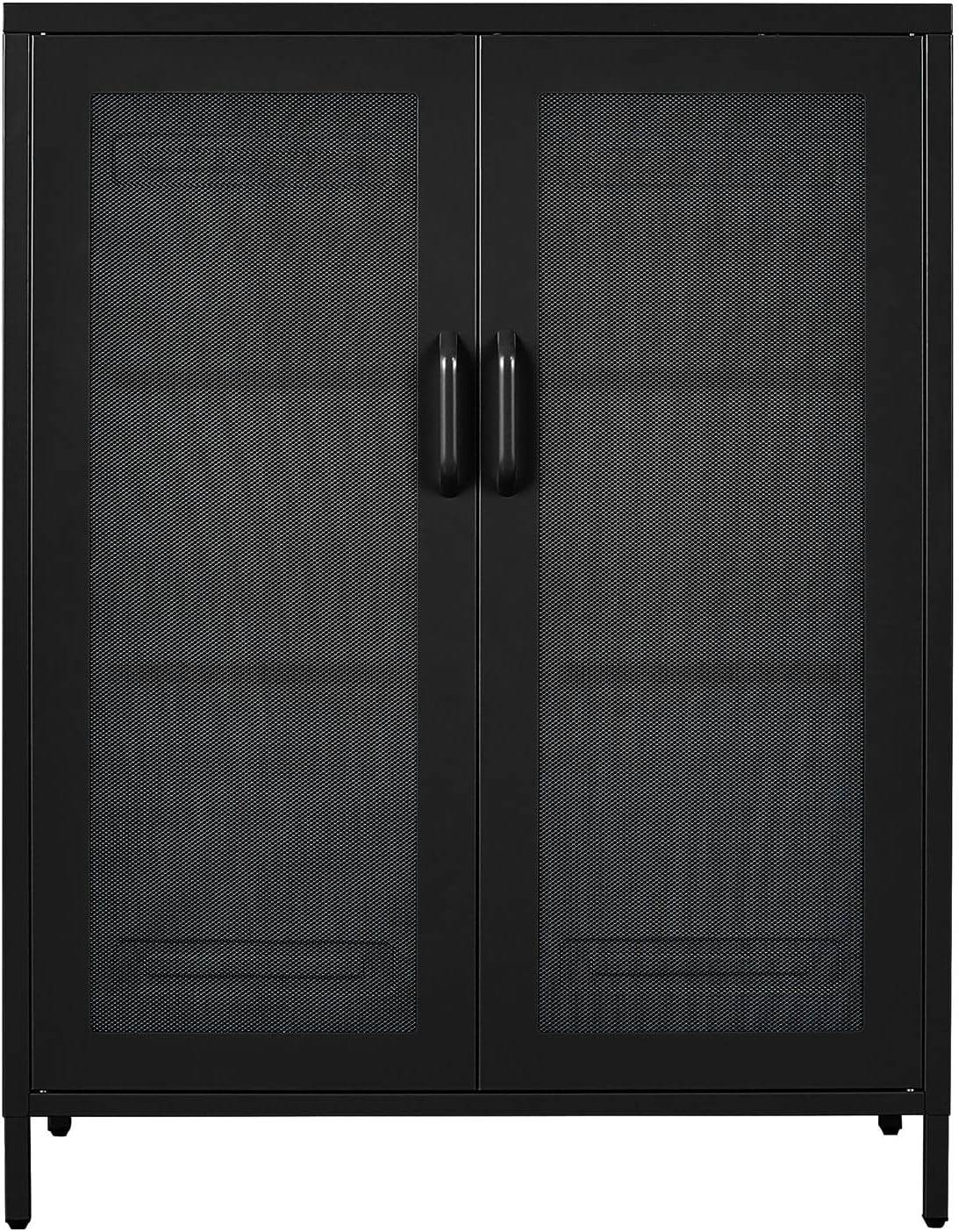 Black Metal Storage Cabinet with 2 Adjustable Shelves and Lock I78938