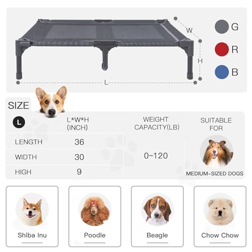 Elevated Dog Bed with Metal Frame, X-Large Grey O8317