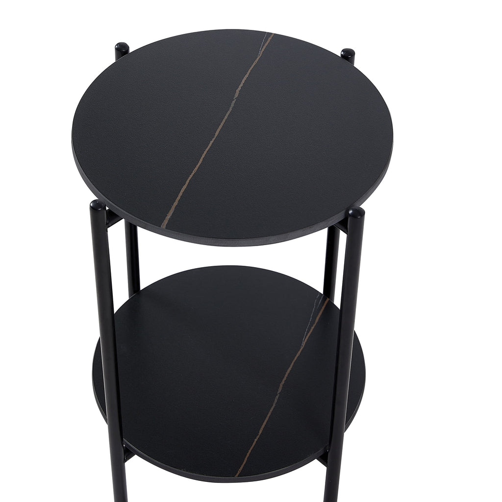 Round Marble End Table with Black Metal Frame L81254