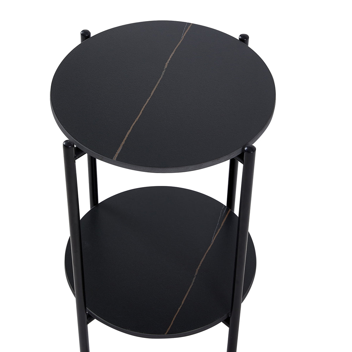 Round Marble End Table with Black Metal Frame L81254