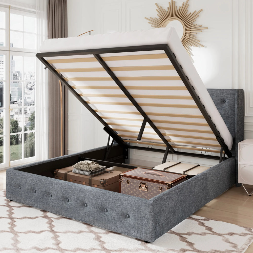 Queen Size Lift Up Storage Bed Frame with Wingback Headboard P264872