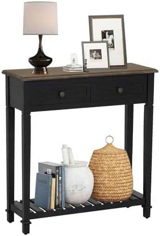 Black Narrow Console Table with Drawers Q810