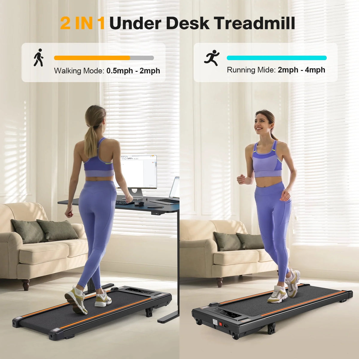 2.5HP Walking Pad Under Desk Treadmill with Remote Control S9494