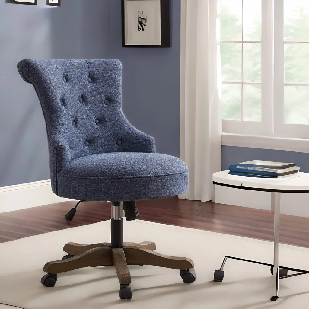 Blue Linen Fabric Swivel Office Chair with Wheels Z36642
