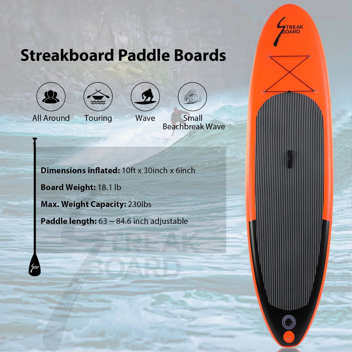 Inflatable Stand Up Paddle Board with Backpack, Leash, Paddle, Hand Pump & Repair Kit P855