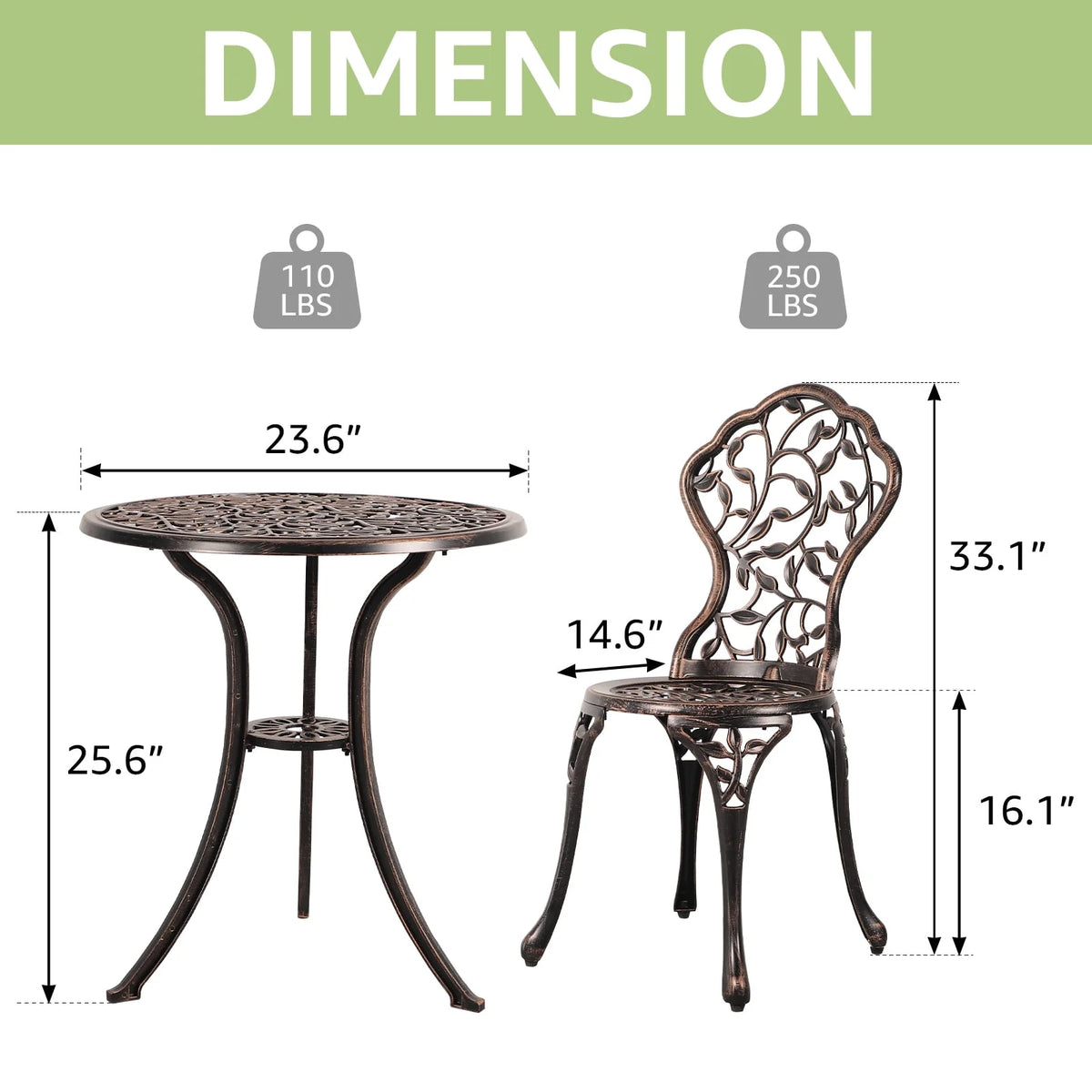 3-Piece Cast Aluminum Bistro Set with Umbrella Hole T39849