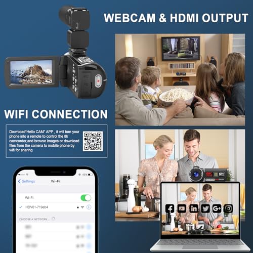 8K Video Camera Camcorder, 64MP IR Night Vision, 18X Zoom WiFi Digital Touch Screen I158