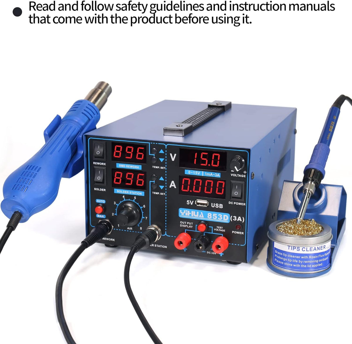 3 Tools Soldering Hot Air Rework Station and Power Supply H287