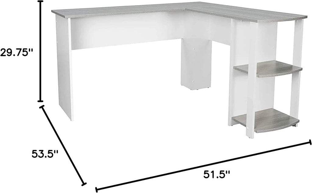 Shaped Desk with Corner Bookshelf & Side Storage Shelves A58580