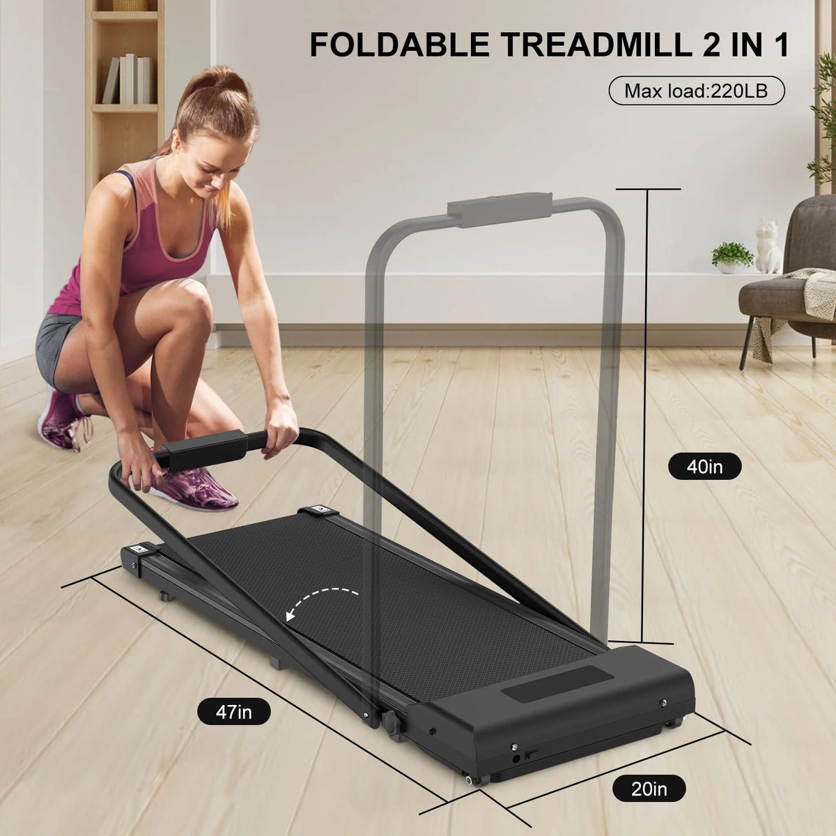 2 in 1 Folding Treadmill 265 lbs Gray G448434