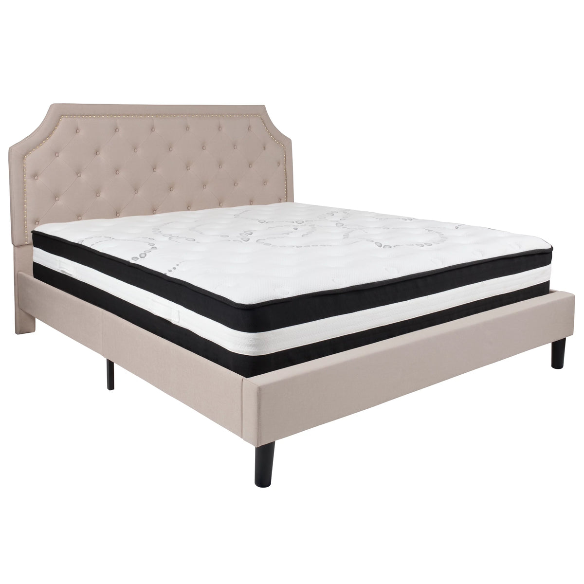 King Size Tufted Upholstered Platform Bed with Pocket Spring Mattress F652186