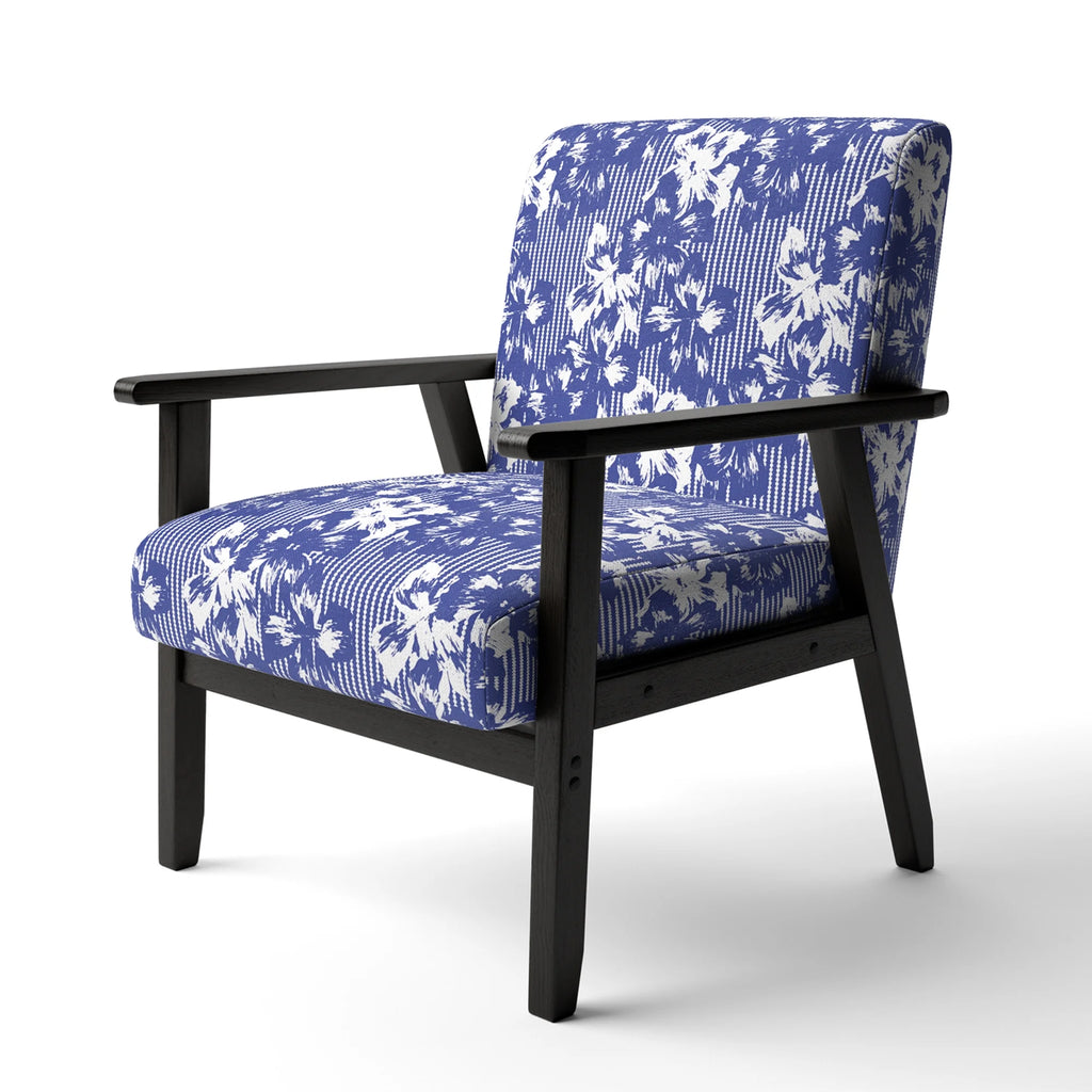 Blue and White Floral Striped Upholstered Accent Chair L826