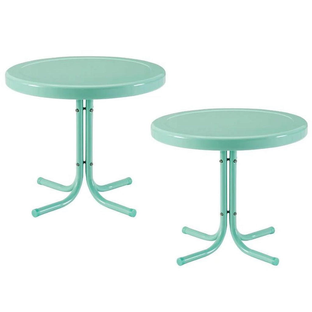 2 Piece Metal Patio End Table Set in Aqua Blue Z46128