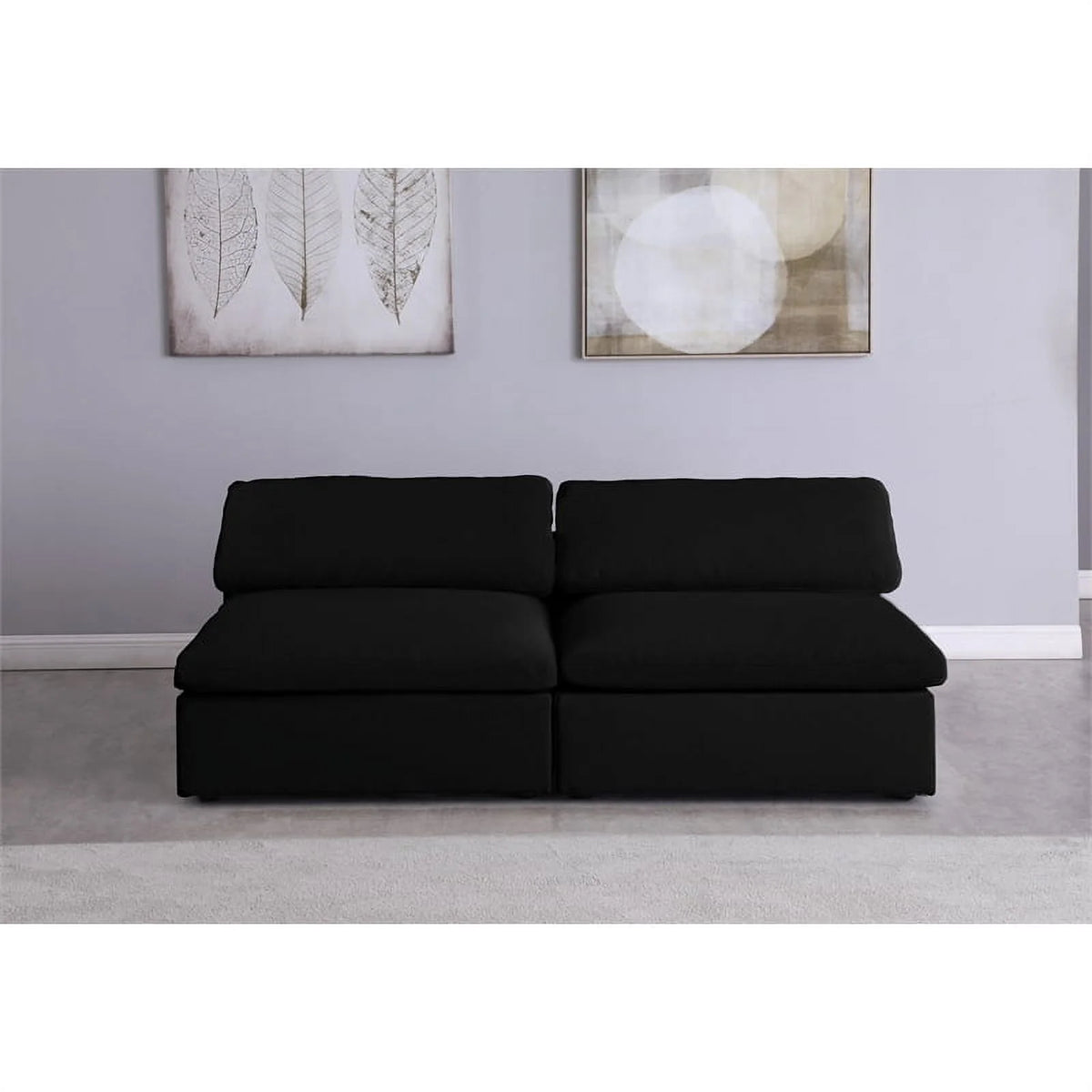 Black Linen Fabric Modular 2 Piece Armless Loveseat F3660