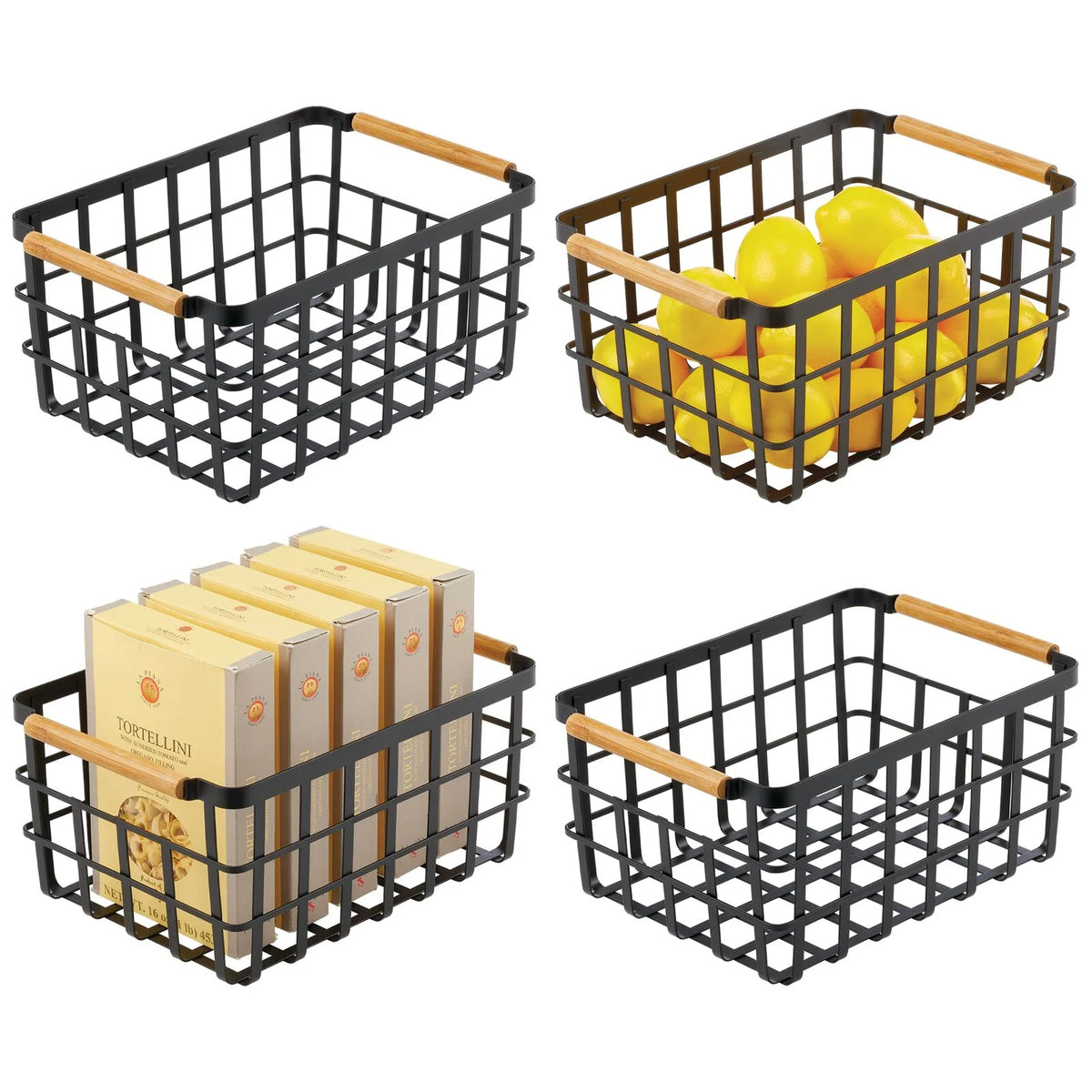 Metal Food Storage Basket 4 Pack Matte Black W729