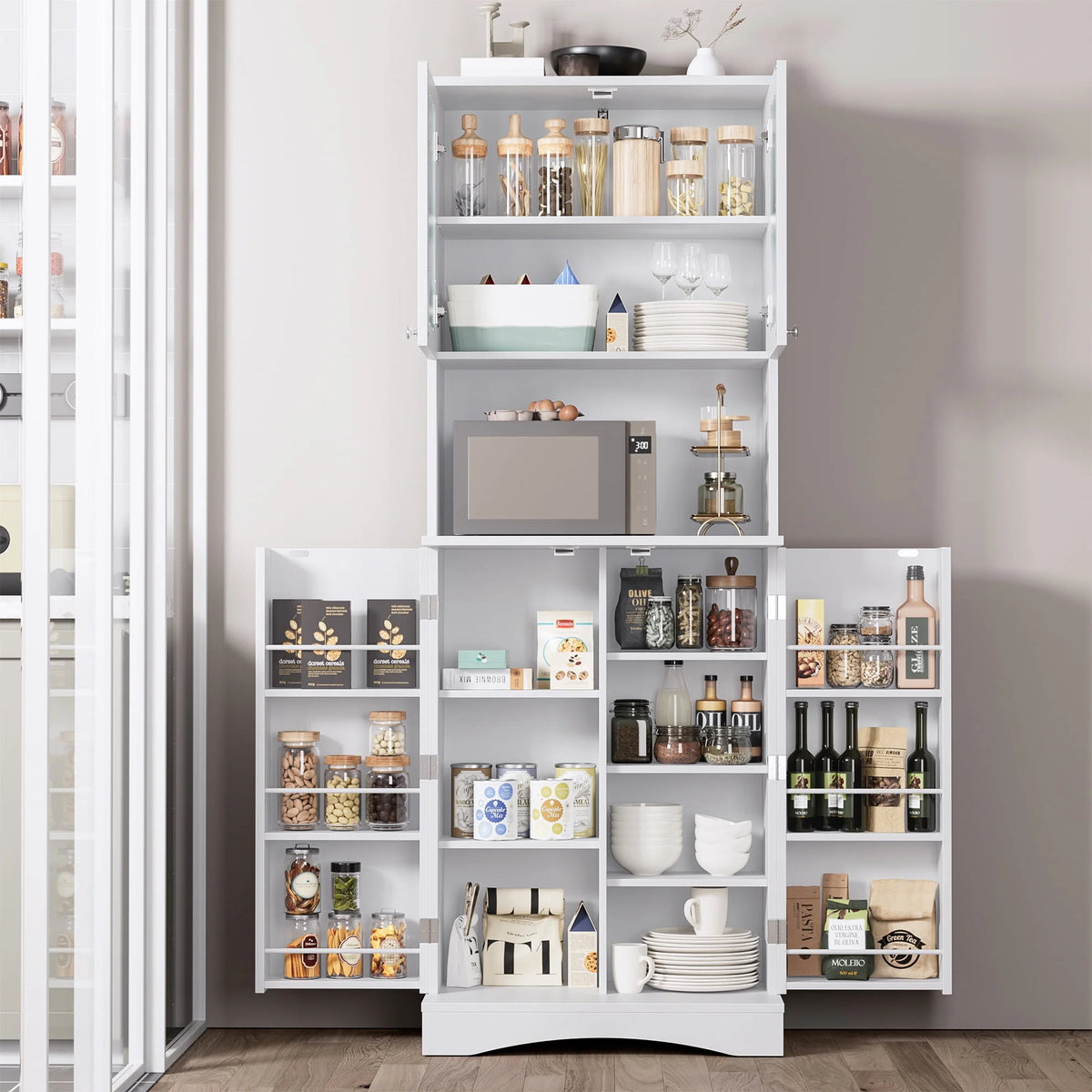 63'' White 4 Door Kitchen Storage Cabinet with Adjustable Shelves K977
