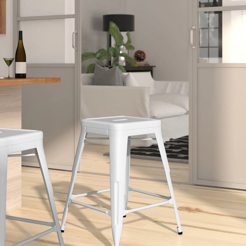 White 24" High Backless Metal Counter Height Stool B505694