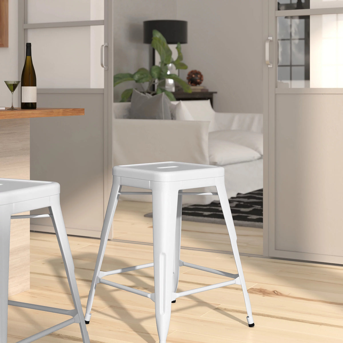 White 24" High Backless Metal Counter Height Stool B505694