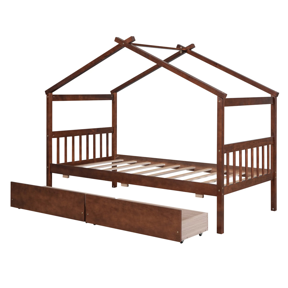 Wood Twin Size House Shaped Canopy Bed with Storage Drawers D625113