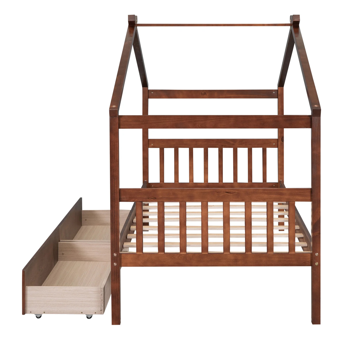 Wood Twin Size House Shaped Canopy Bed with Storage Drawers D625113