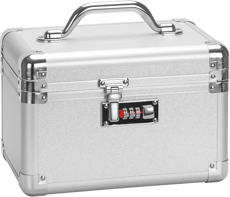 Lockable Medicine Storage Box with Combination Lock Small Silver A778