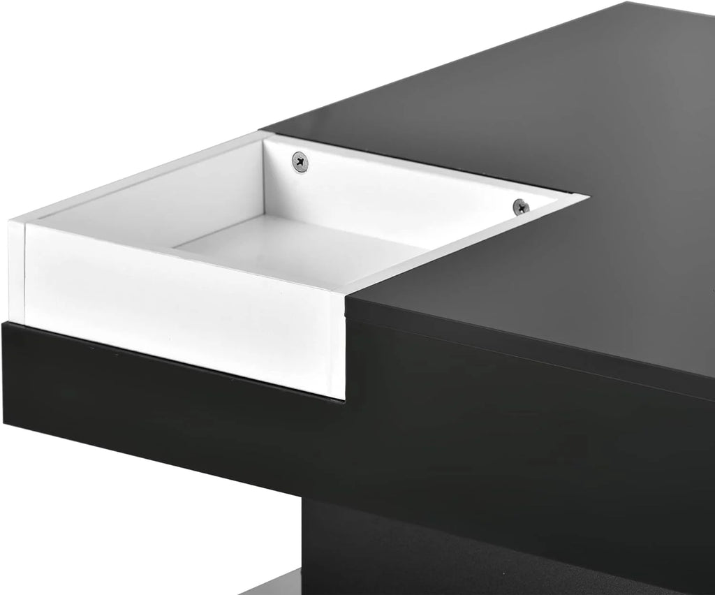 Black Square Coffee Table with Tray and LED Lights O30075