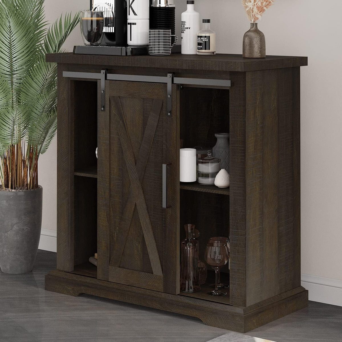 Rustic Storage Cabinet with Sliding Barn Doors L961