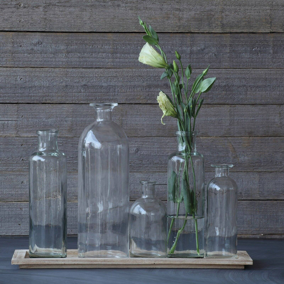 Vintage Bottle Vases on Wood Tray, 6 Pieces W74879