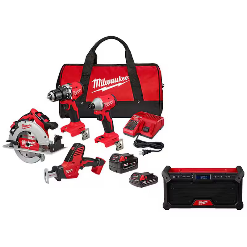 18V Lithium-Ion Brushless Cordless 4-Tool Combo Kit with 2-Batteries, Charger and Tool Bag I528