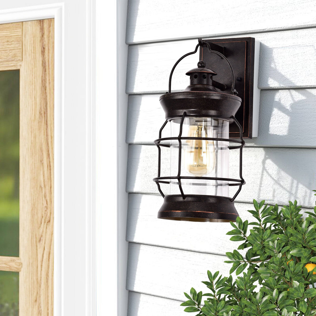 1-Light Oil Rubbed Bronze Outdoor Wall Lantern Sconce with Clear Glass V257